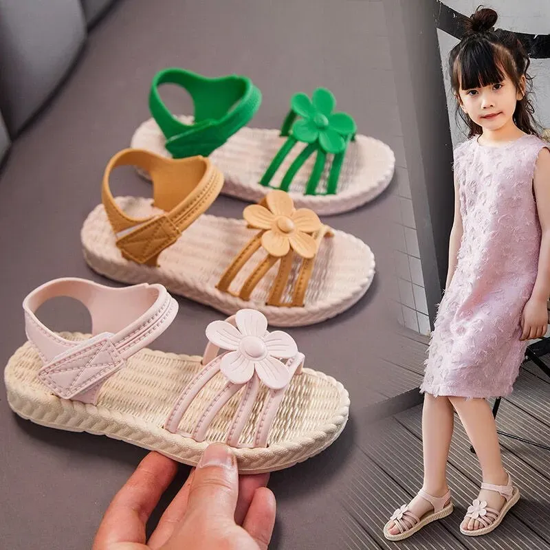 Girls' All-Season Printed Leather Gladiator Sandals - Breathable, Waterproof & Anti-Slip