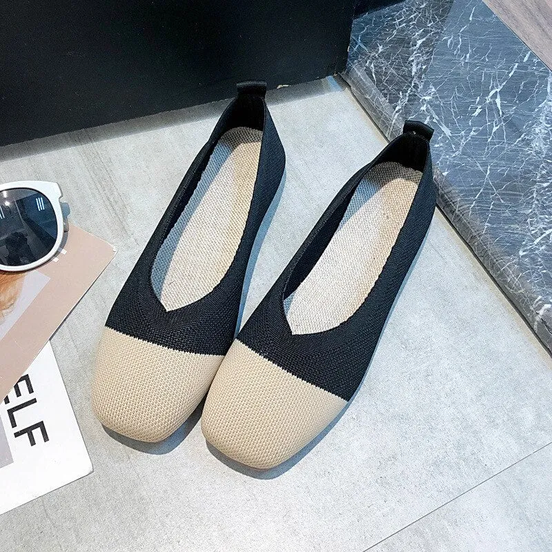 Knitted Comfort Women Mixed Clolors Fiats Shoes Soft Luxury Knitted Girls Sneakers Fashion Ladies Shoes Cozy Loafers Work Pumps