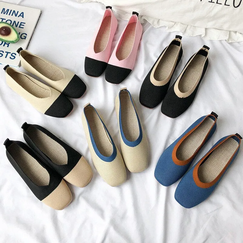 Knitted Comfort Women Mixed Clolors Fiats Shoes Soft Luxury Knitted Girls Sneakers Fashion Ladies Shoes Cozy Loafers Work Pumps
