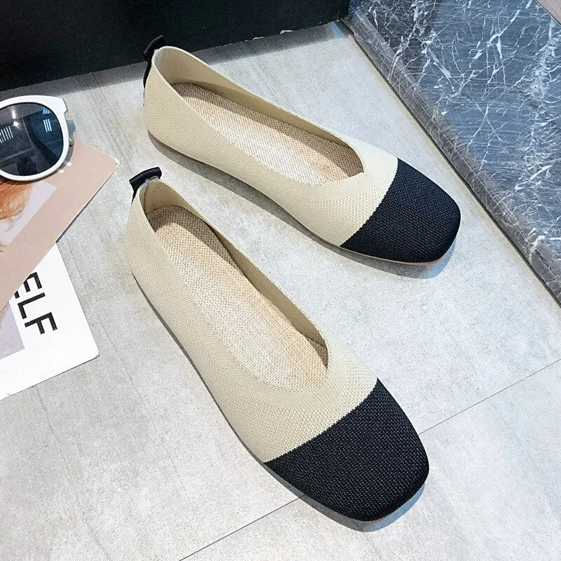 Knitted Comfort Women Mixed Clolors Fiats Shoes Soft Luxury Knitted Girls Sneakers Fashion Ladies Shoes Cozy Loafers Work Pumps
