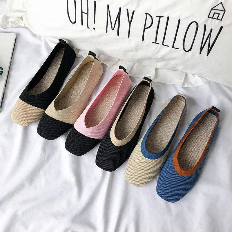Knitted Comfort Women Mixed Clolors Fiats Shoes Soft Luxury Knitted Girls Sneakers Fashion Ladies Shoes Cozy Loafers Work Pumps