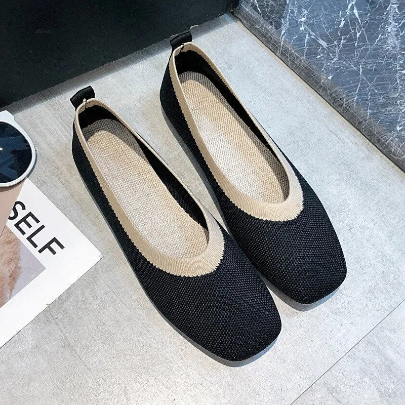 Knitted Comfort Women Mixed Clolors Fiats Shoes Soft Luxury Knitted Girls Sneakers Fashion Ladies Shoes Cozy Loafers Work Pumps