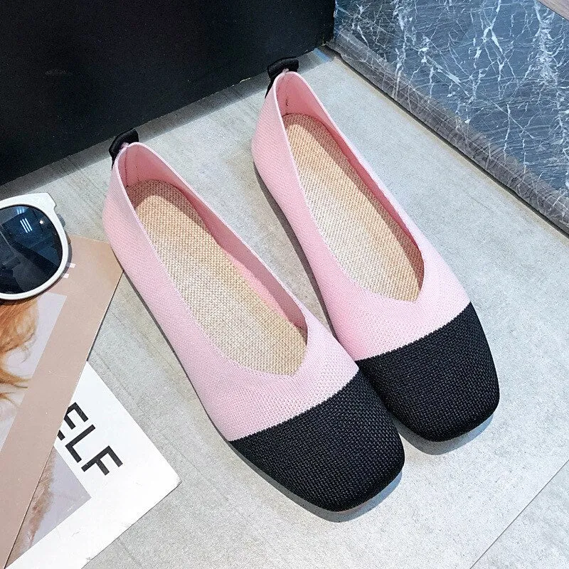 Knitted Comfort Women Mixed Clolors Fiats Shoes Soft Luxury Knitted Girls Sneakers Fashion Ladies Shoes Cozy Loafers Work Pumps