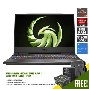 MSI Alpha 15 A4DEK-014LA 15.6" Gaming Laptop   Death Stranding (PC-Digital)   Free Air Gaming Backpack   Lootbox Headset