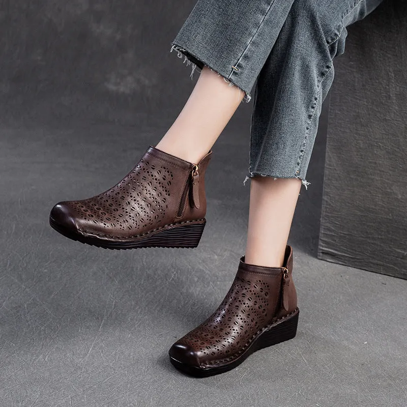 Women Minimalist Hollow Leather Casual Ankle Boots